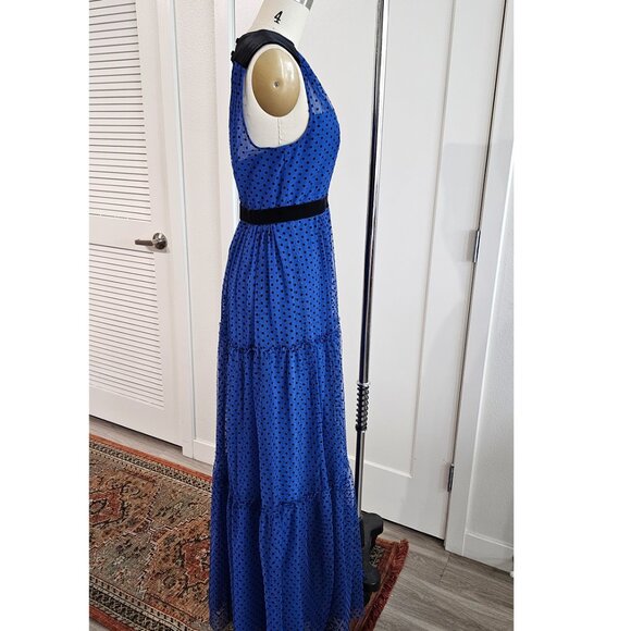 BCBGMAXAZRIA Royal Blue Polka Dot Tulle Maxi Dress in size 4 - Picture 4 of 9